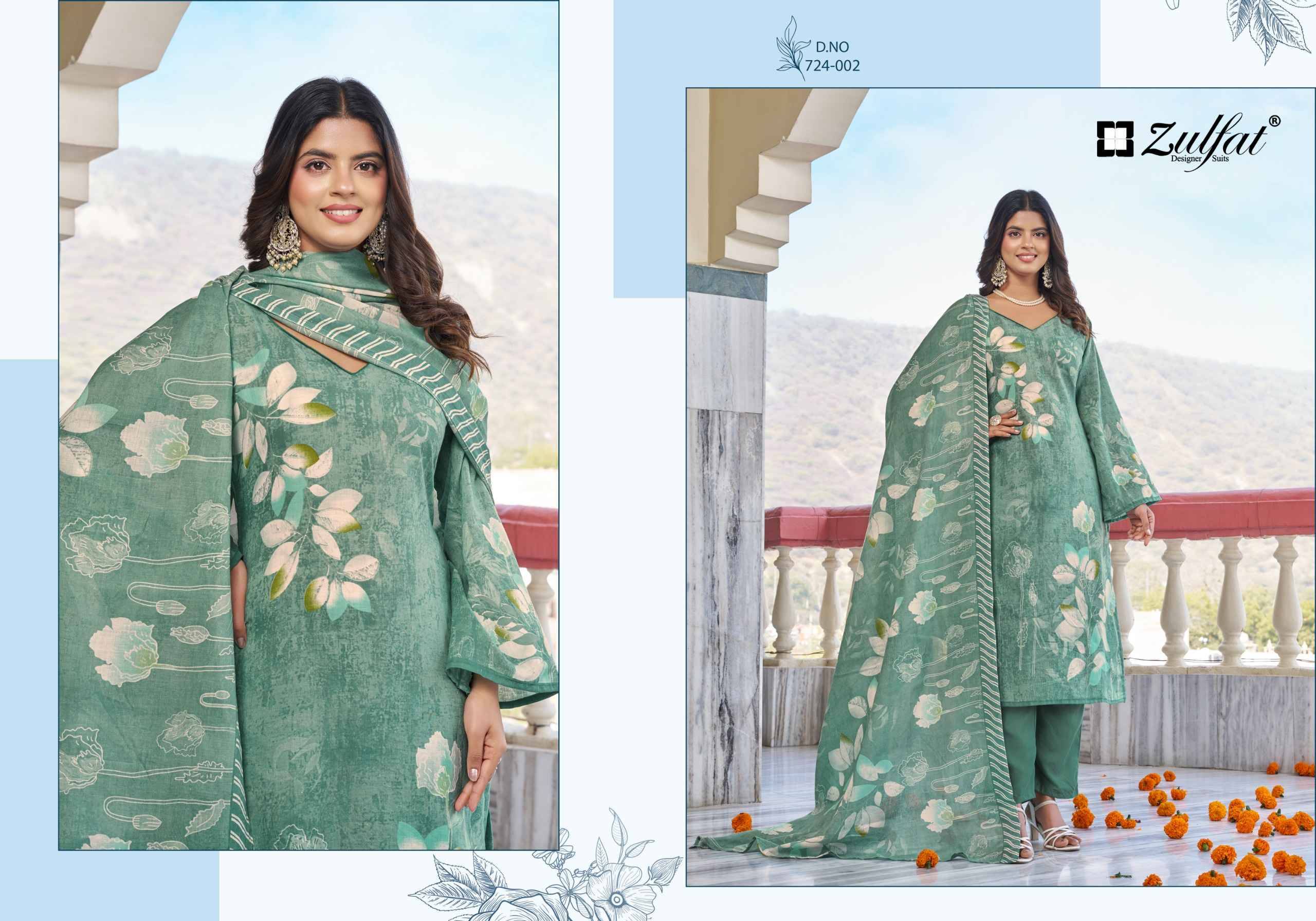 FARIDA 724 SERIES BY ZULFAT Beautiful Stylish Festive Suits Fancy Colorful Casual Wear & Ethnic Wear & Ready To Wear Heavy Cotton Print Dresses At Wholesale Price